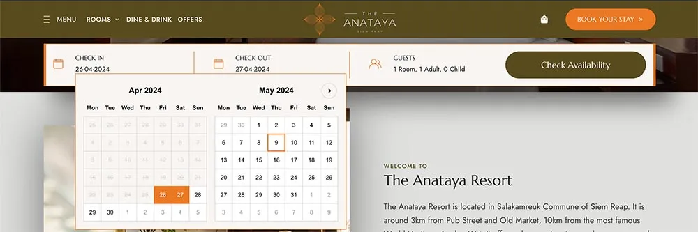 Inspiring Hotel Website Designs in Cambodia: 5 Examples for Hotel Business Owners - Call-to-Actions CTAs Button